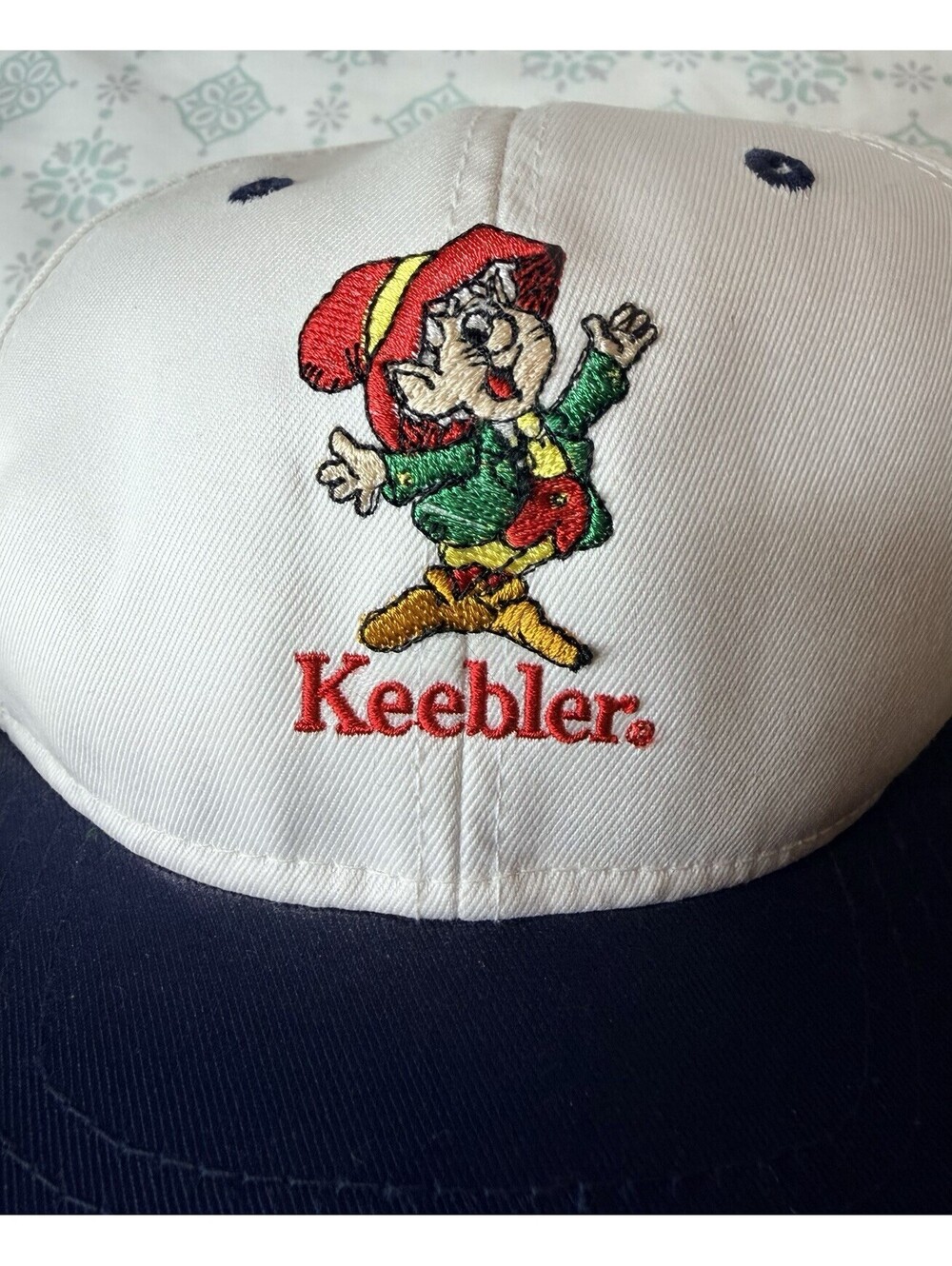 Vintage 80s Keebler Elf Promo Hat Made In USA LA MODE White Blue Strapback Clean